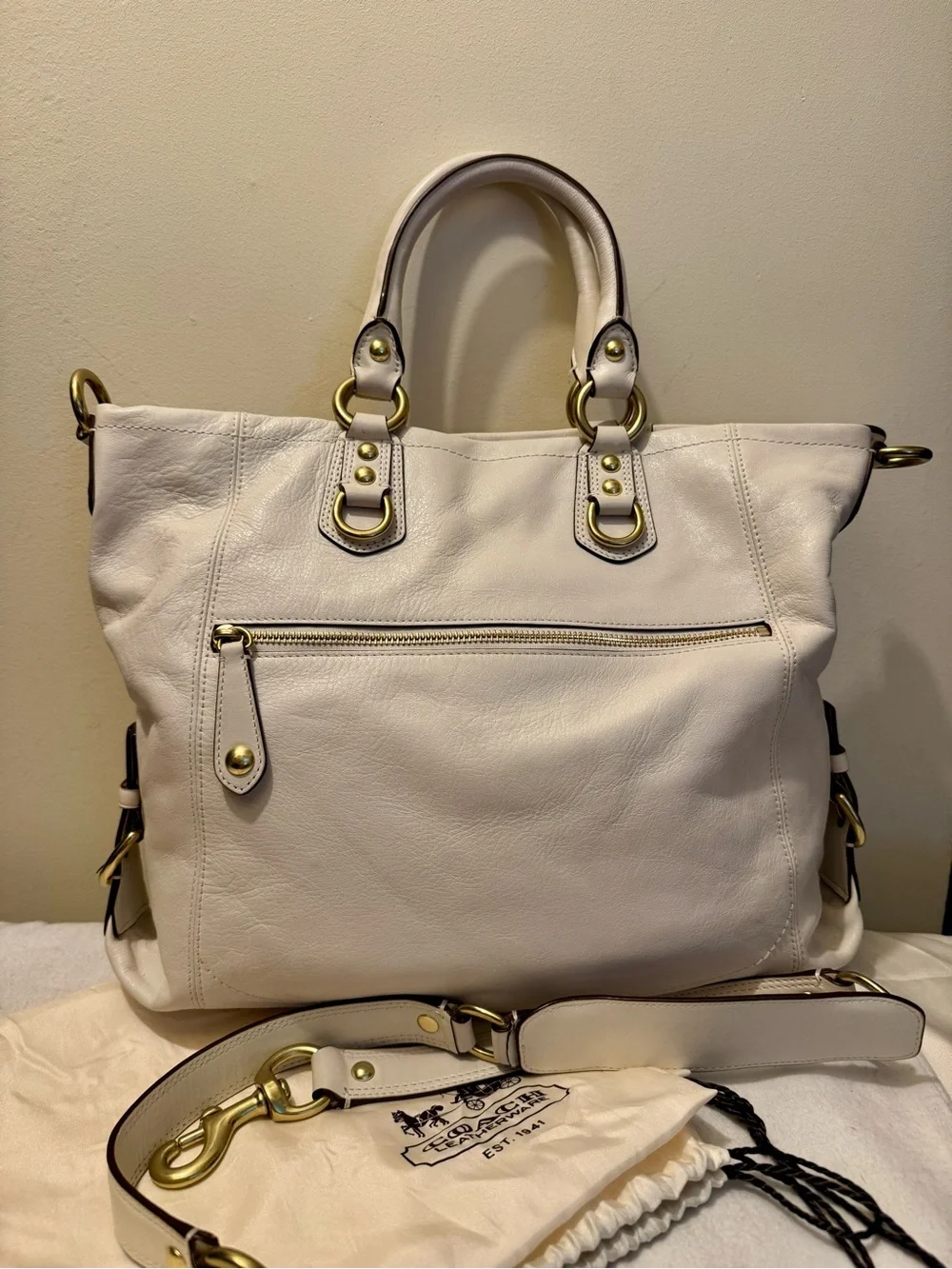 Vintage 2008 Coach Madison Julianne Cream Leather Crossbody Satchel Tote - MINT